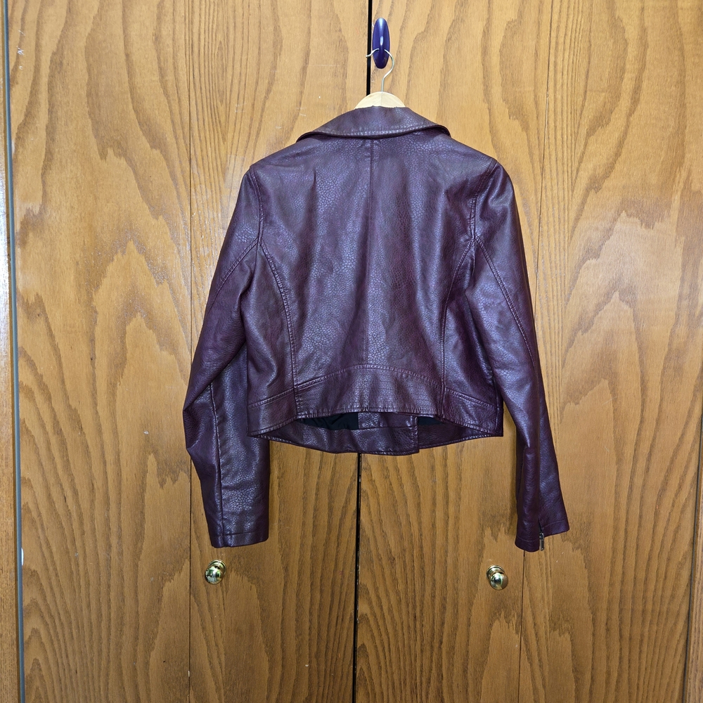 Aeropostale Faux Leather Moto Jacket Burgundy Biker Zip XL - Picture 4 of 4
